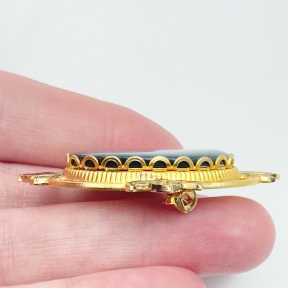 Vintage Abalone Paua Shell Brooch Gold Tone Blue Green 1970s Retro Iridescent 2" - Picture 3 of 6